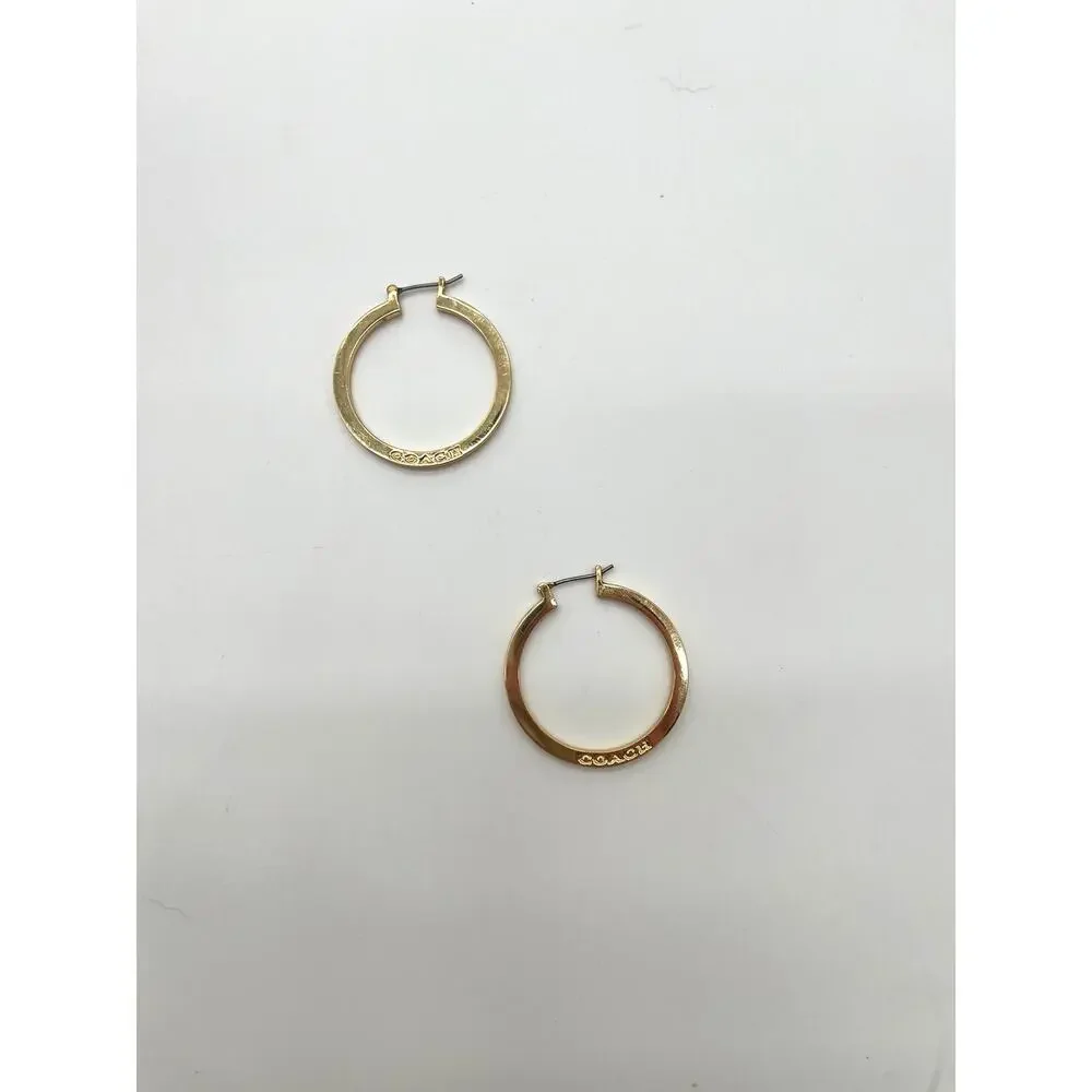 COACH Gold Plated Hoop Earrings, Stamped - Picture 4 of 5